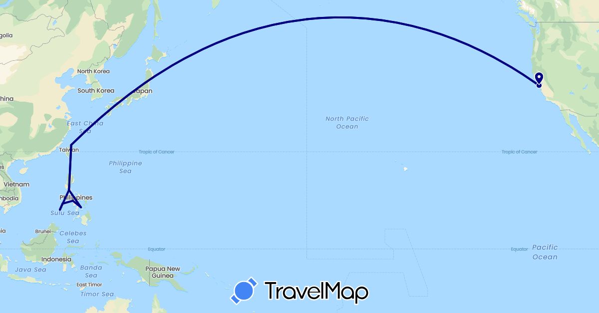 TravelMap itinerary: driving in Philippines, Taiwan, United States (Asia, North America)